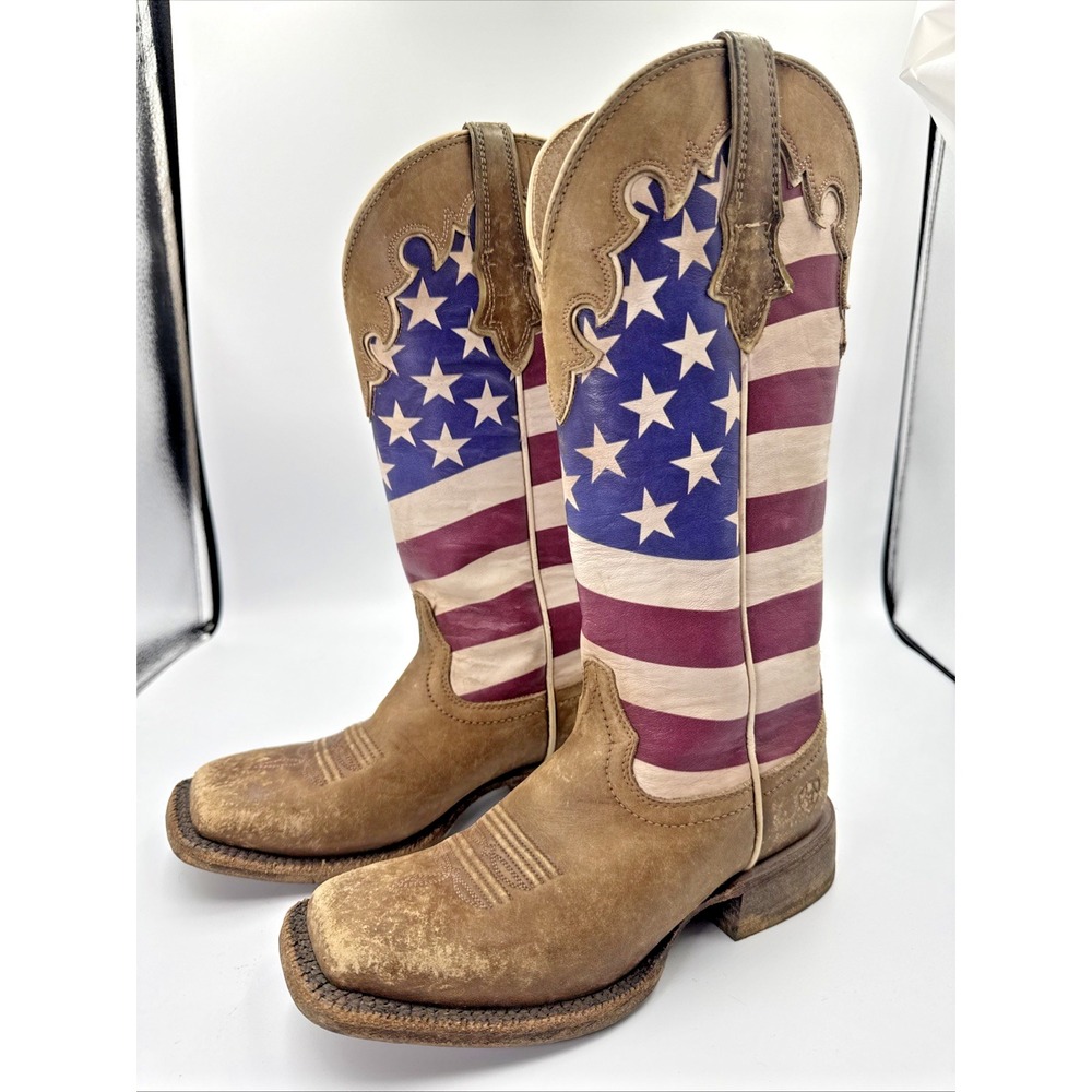 Ariat Ranchero Stars/Stripes Western American Flag‎ Sz 5.5 Women's Cowgirl Boots